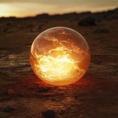 Wall Mural - A glowing, living energy orb on the surface of Mars, with subtle, swirling internal motion as if it is slowly devouring energy