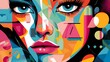 © heinng - Colorful abstract portrait digital painting geometric style. AI Generated