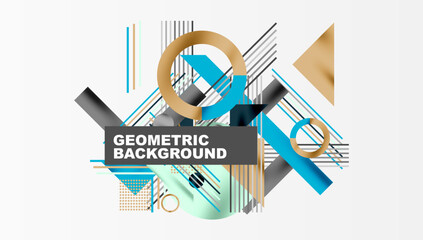 Poster - Circles, triangles, squares, rings and lines with shadow effect