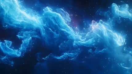 abstract representation of a glowing blue nebula in deep space with stars scattered in the cosmic ba