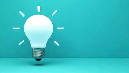 Poster - Bright idea concept. Bright light bulb glowing against a teal background, symbolizing ideas and innovation.