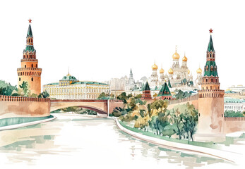 Wall Mural - PNG Moscow in Russia architecture illustration watercolor.