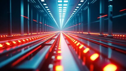 Poster - Futuristic Robotics Tunnel with Red Lights and Dynamic Perspective