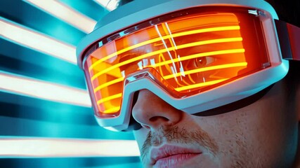 Poster - Futuristic Engineer Wearing Advanced Goggles in Neon Light Background