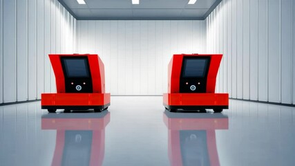 Poster - Modern Red Robotic Devices in Sleek Minimalist Environment for Advanced Technology