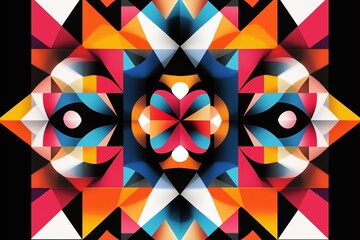 Wall Mural - A kaleidoscopic design of symmetrical geometric shapes in bold primary colors