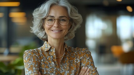 Aufkleber - A woman with glasses and a floral shirt