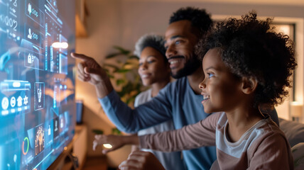 Aufkleber - This family uses a large smart screen to explore digital therapy in their living room.