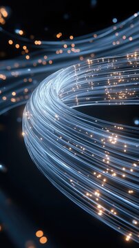 A swirling data stream emits vibrant yellow and orange light while creating a mesmerizing effect with depth-of-field and bokeh blur