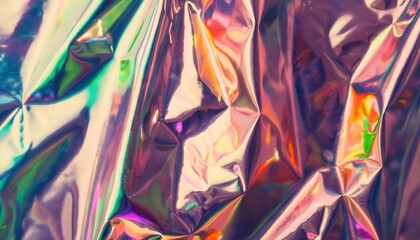 Aufkleber - Vibrant Iridescent Foil Texture. Shiny, Reflective, Multicolored Wrinkled Metallic Surface Futuristic Design, Abstract Background, Modern Artwork, Creative Projects, Wallpapers Digital Art Inspiration