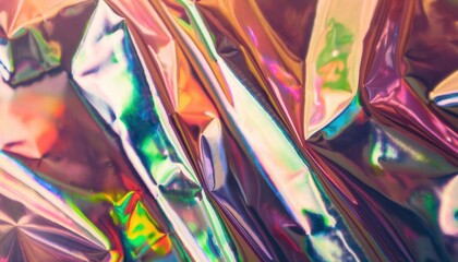 Aufkleber - Vibrant Iridescent Foil Texture. Shiny, Reflective, Multicolored Wrinkled Metallic Surface Futuristic Design, Abstract Background, Modern Artwork, Creative Projects, Wallpapers Digital Art Inspiration