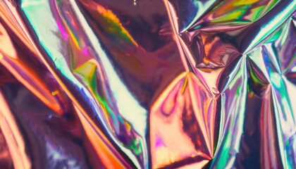Aufkleber - Vibrant Iridescent Foil Texture. Shiny, Reflective, Multicolored Wrinkled Metallic Surface Futuristic Design, Abstract Background, Modern Artwork, Creative Projects, Wallpapers Digital Art Inspiration
