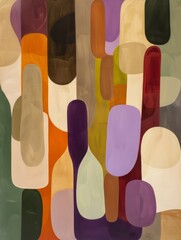 Poster - An arrangement of rounded, vertical shapes in various colors, including shades of brown, beige, green, and purple