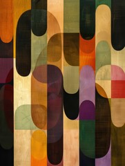 Poster - An arrangement of rounded, vertical shapes in various colors, including shades of brown, beige, green, and purple
