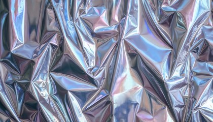 Poster - Iridescent Metallic Fabric Texture: Shiny, Wrinkled Silver Holographic Cloth Background for Fashion Design, Futuristic Themes, Abstract Art, Product Mockups, Party Decor, and Digital Projects