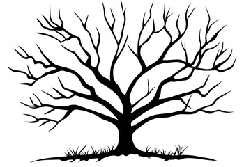 Poster - A black-and-white minimalist line drawing of a leafless tree. 