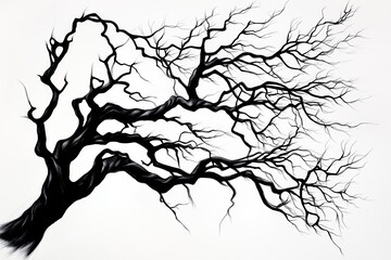 Poster - A black-and-white minimalist line drawing of a leafless tree. 