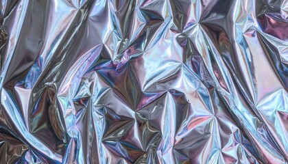 Poster - Iridescent Metallic Fabric Texture: Shiny, Wrinkled Silver Holographic Cloth Background for Fashion Design, Futuristic Themes, Abstract Art, Product Mockups, Party Decor, and Digital Projects