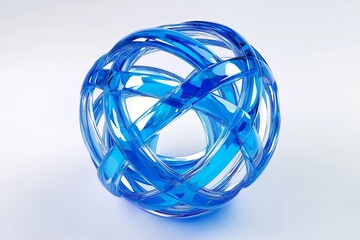 Poster - A 3D-rendered sphere made of interwoven glass-like textures against a white backdrop. 