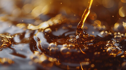Poster - this golden liquid cascades and splashes into a shallow pool, creating mesmerizing patterns and bubb