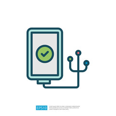Poster - A smartphone with a checkmark symbol, connected to a cable, suggesting functionality or readiness for a task.