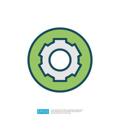 Poster - The image depicts a stylized gear icon within a circular green background, symbolizing technology, engineering, or industrial processes.