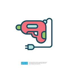 Poster - An illustration of a hot glue gun with a power cord, commonly used in crafting and DIY projects for bonding materials together.