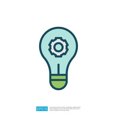 Poster - An illustration of a light bulb with a gear inside, symbolizing innovation and ideas in technology and industry.