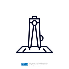 Poster - A simple line drawing of a compass resting on a sheet of paper, used for precision drawing and measuring in technical and artistic fields.