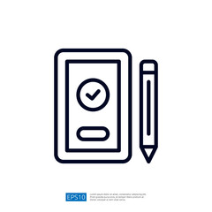 Poster - A minimalist illustration of a smartphone with a checkmark and a pencil, symbolizing note-taking or task completion.