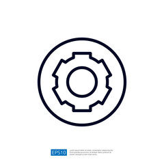 Poster - A simple line illustration of a gear within a circle, symbolizing mechanics, engineering, or technology concepts.
