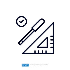 Poster - This image features a geometric ruler and a pencil, symbolizing precision and accuracy in design or drafting tasks. It includes a checkmark, indicating correctness.