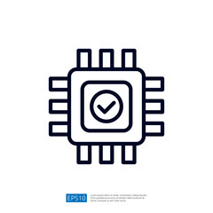 Poster - This image depicts a simple graphic representation of a microchip with a checkmark, symbolizing approval or functionality in technology.