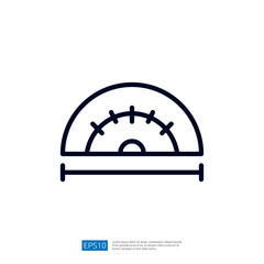 Poster - A simple line drawing of a protractor, a tool used in geometry for measuring angles.