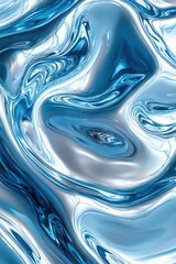 Poster - A mesmerizing abstract design featuring flowing blue and silver waves, creating a dynamic and fluid texture.