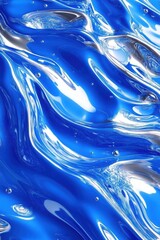 Poster - A mesmerizing abstract design featuring glossy blue waves and silver reflections, creating a fluid and dynamic appearance.