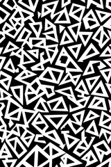 Poster - Abstract black and white pattern featuring scattered triangular shapes, creating a dynamic visual experience.