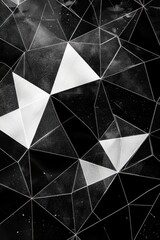 Poster - Abstract monochrome geometric patterns with black and white triangular shapes creating a modern, artistic vibe.