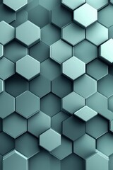 Poster - A modern abstract pattern of shiny hexagonal shapes in a cool teal color, creating a visually striking backdrop.