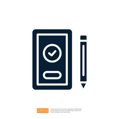 Poster - This image features a digital device with a checkmark symbol and a pencil, suggesting a task completion or note-taking function.