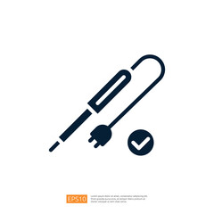 Poster - The image features a simple graphic of a pen with a plug, indicating it is an electric pen, accompanied by a checkmark symbolizing approval or functionality.