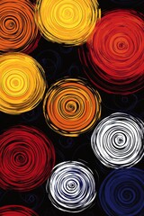 Poster - Colorful abstract circles in vibrant hues of red, orange, yellow, black, and white create an energetic backdrop.