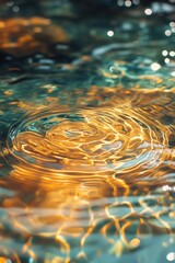 Poster - Close-up of shimmering water with golden reflections, creating a tranquil and mesmerizing effect.