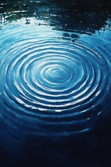 Poster - A serene close-up of circular ripples in deep blue water, creating a tranquil ambiance.