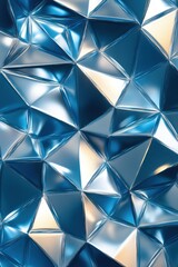 Poster - Close-up of a dynamic blue metallic surface with geometric triangular patterns reflecting light beautifully.
