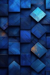 Poster - An abstract design featuring textured blue wooden panels in various shades and shapes, creating a dynamic visual effect.