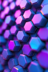 Poster - A vibrant arrangement of hexagonal shapes in shades of blue and purple, creating a mesmerizing abstract pattern.