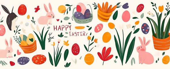 Canvas Print - A set of three flat design vector illustration banners for Easter