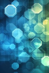 Poster - A vibrant abstract background featuring hexagonal shapes in shades of blue and green, creating a dynamic digital feel.