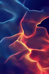 Poster - A mesmerizing close-up of flowing abstract waves in vibrant shades of blue and orange, creating a dynamic visual experience.